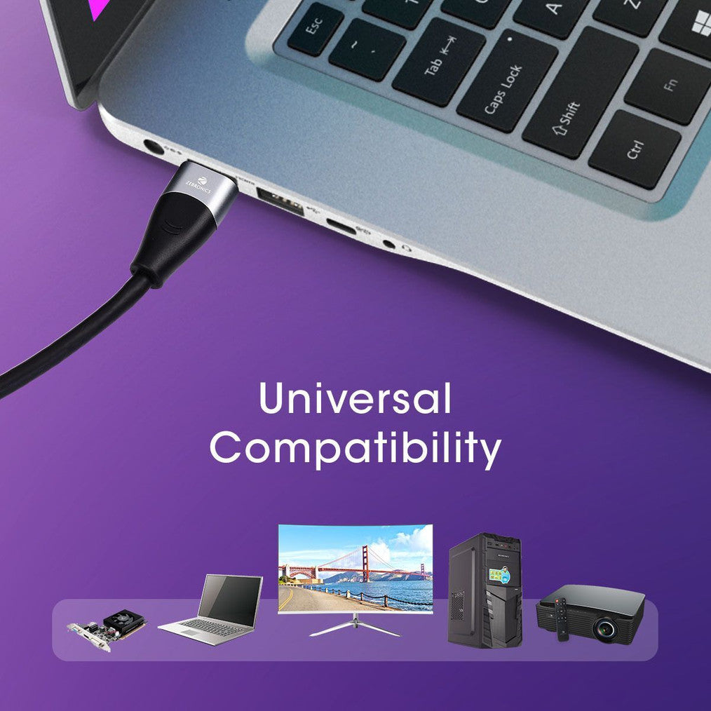 ZEBRONICS HDMI Cable 2 m ZEB-HAA2021 HDMI version 2.1 cable with 8K @ 60Hz, 4K @ 120Hz, eARC & CEC support, 3D compatible, 2 meters length, 48Gbps max