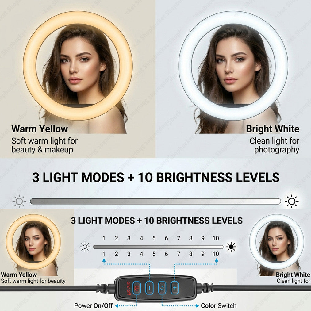 shopbucket 12 Inch Ring Light & 3 Modes for YouTube Video Makeup Mobile Ring Flash