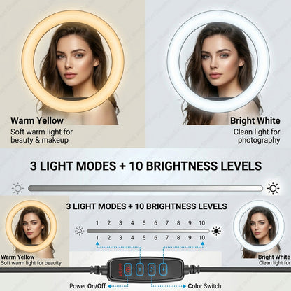 shopbucket 12 Inch Ring Light & 3 Modes for YouTube Video Makeup Mobile Ring Flash