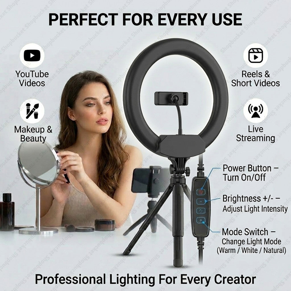 shopbucket 12 Inch Ring Light & 3 Modes for YouTube Video Makeup Mobile Ring Flash