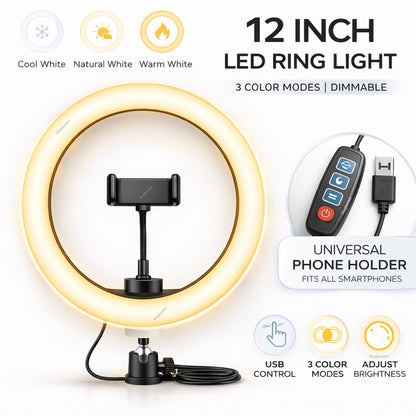 shopbucket 12 Inch Ring Light & 3 Modes for YouTube Video Makeup Mobile Ring Flash