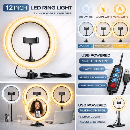 shopbucket 12 Inch Ring Light & 3 Modes for YouTube Video Makeup Mobile Ring Flash