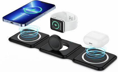 byte 3 in 1 Folding Magnetic Wireless Charger 15W - Built-in Powerful Magnet Charging Pad