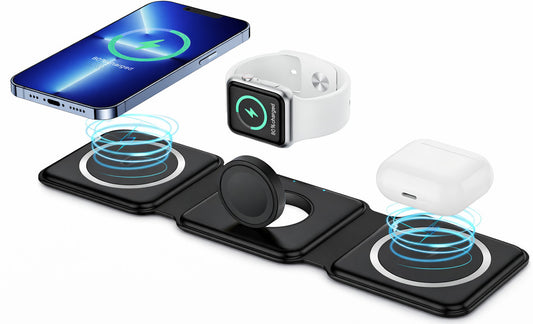 byte 3 in 1 Folding Magnetic Wireless Charger 15W - Built-in Powerful Magnet Charging Pad