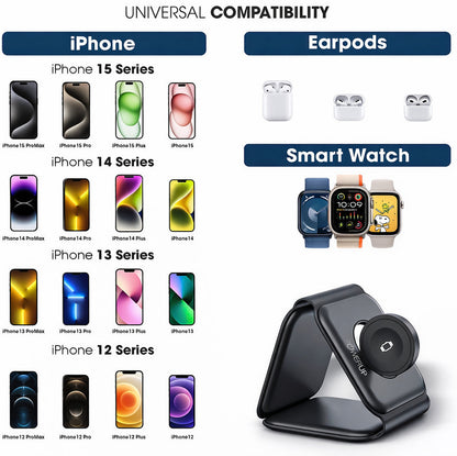 Amere 3 in 1 Folding Magnetic Wireless Charger 15W - Built-in Powerful Magnet Charging Pad