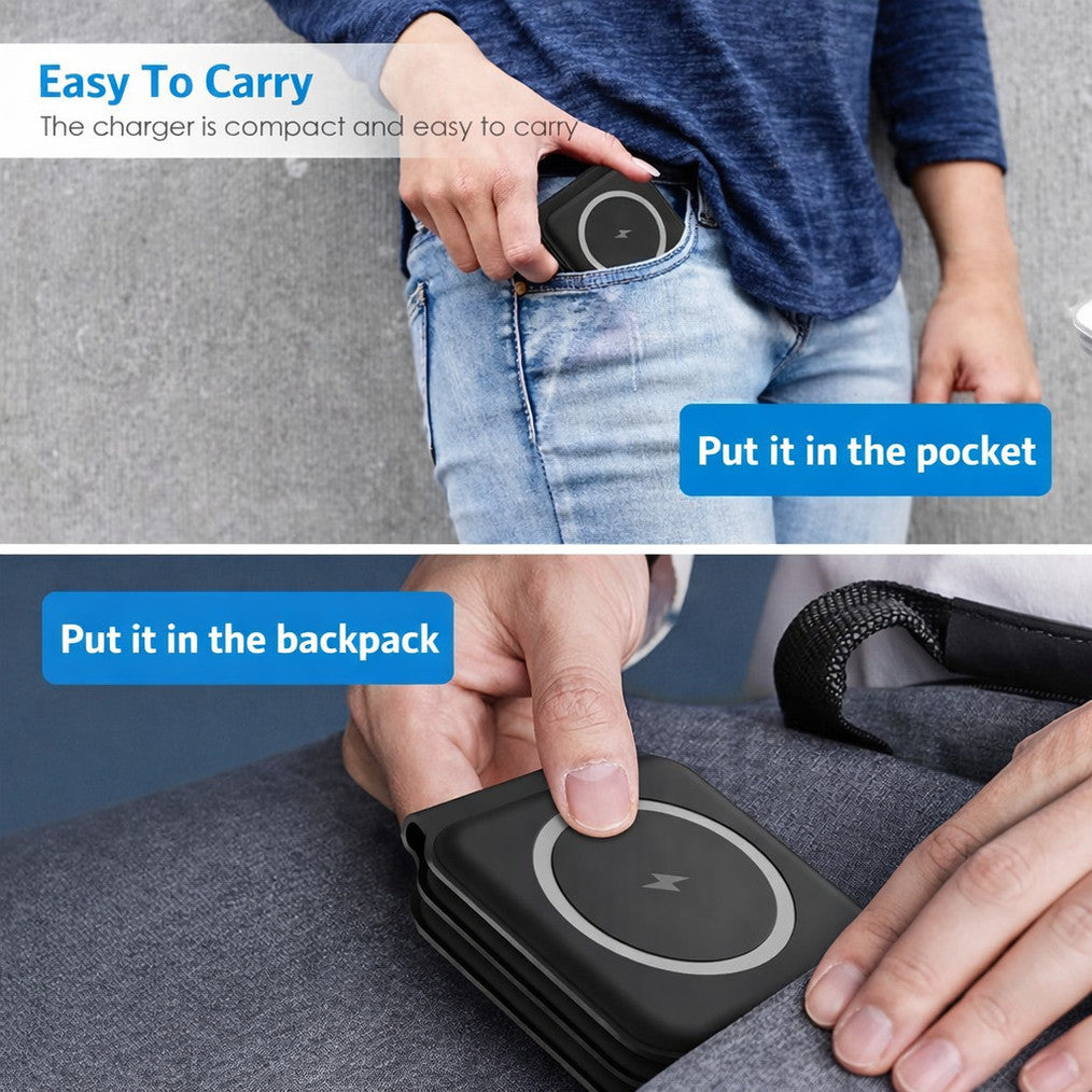 Amere 3 in 1 Folding Magnetic Wireless Charger 15W - Built-in Powerful Magnet Charging Pad