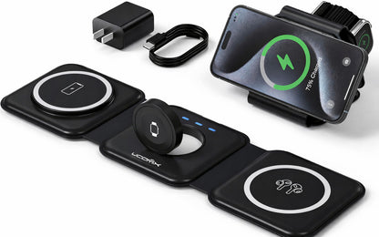 Amere 3 in 1 Folding Magnetic Wireless Charger 15W - Built-in Powerful Magnet Charging Pad