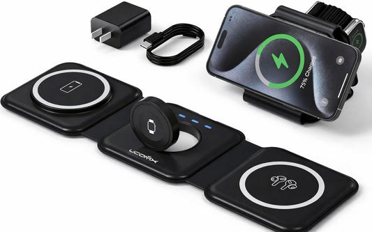 Amere 3 in 1 Folding Magnetic Wireless Charger 15W - Built-in Powerful Magnet Charging Pad