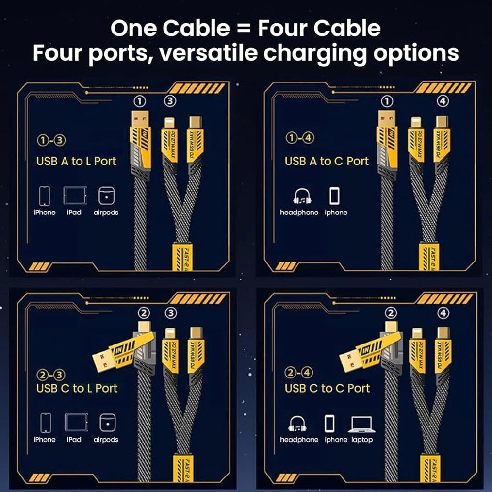 ELEPHANTBOAT 4-in-1 Cable 1.2 m 4 in 1 USB C Fast Charging Cable