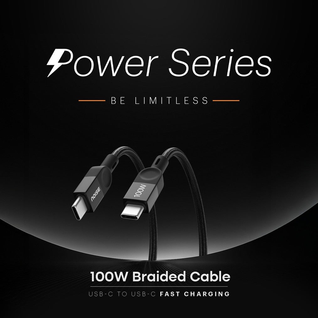 Noise Type C 1 m CB103 (Compatible with Type C Cable for iPhones 15 and Above, All Type C Androids Mobiles, Macbook, Infinite Black, One Cable, USB Type C To USB Type C, 100 W)