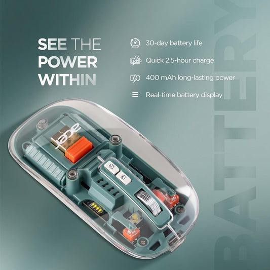 Acer Clearview Transparent Mouse with Triple-Mode Connectivity Ergonomic Optical Mouse With Bluetooth (2.4GHz Wireless, Green)