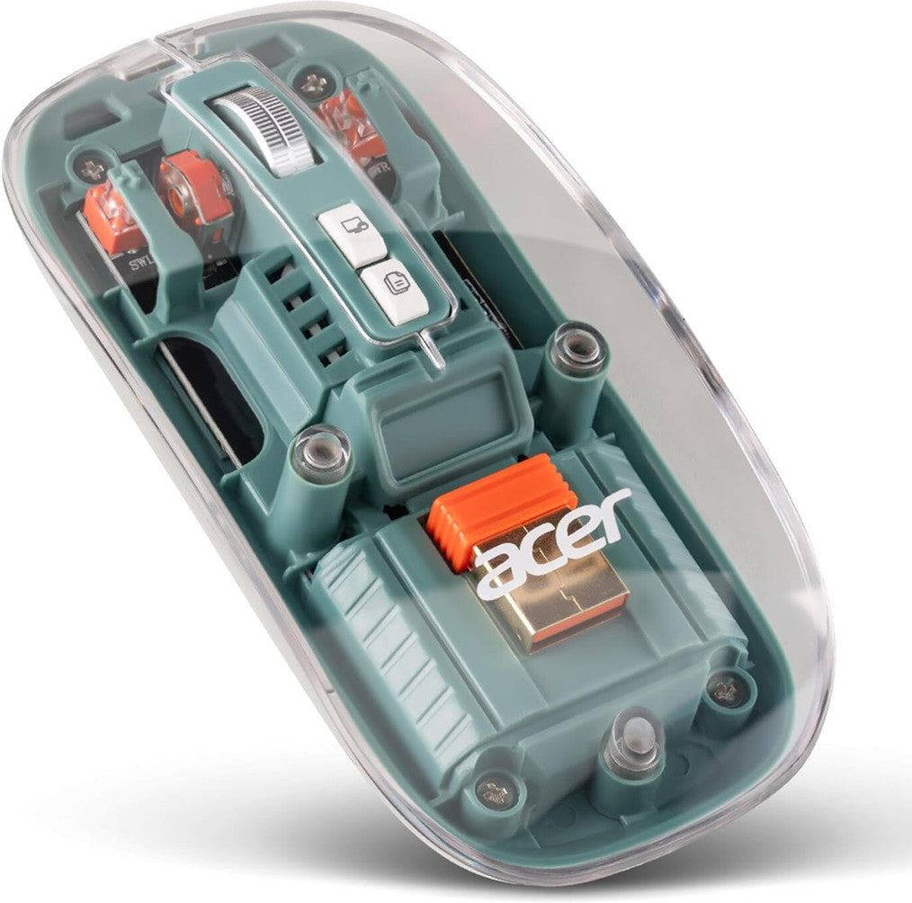 Acer Clearview Transparent Mouse with Triple-Mode Connectivity Ergonomic Optical Mouse With Bluetooth (2.4GHz Wireless, Green)