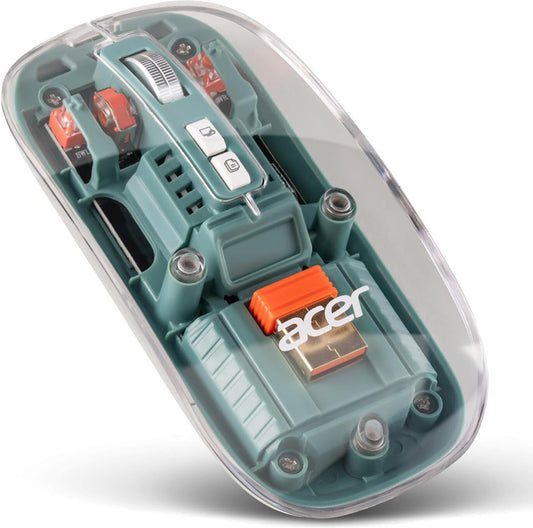 Acer Clearview Transparent Mouse with Triple-Mode Connectivity Ergonomic Optical Mouse With Bluetooth (2.4GHz Wireless, Green)