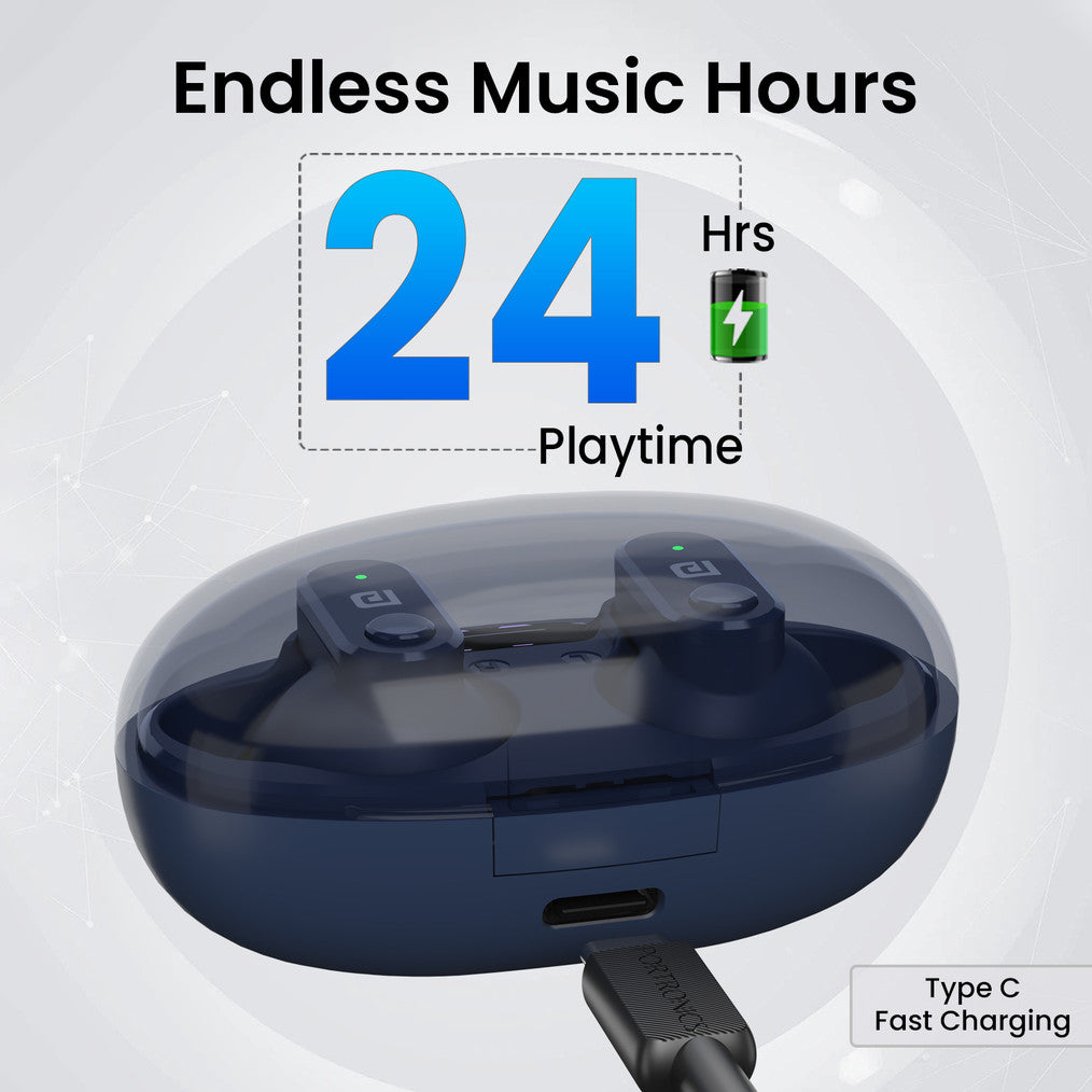 Portronics Twins S16 in Ear Earbuds With Mic,24H Playtime,GameMode,Clear Calls Bluetooth Headset