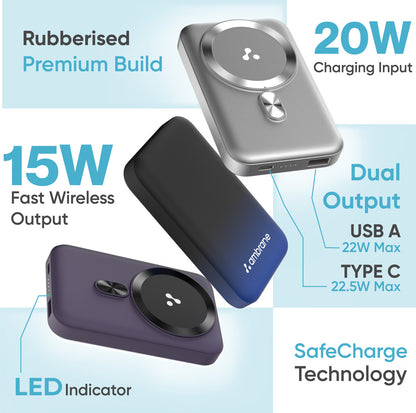 Ambrane 10000 mAh 22.5 W Wireless With MagSafe Power Bank