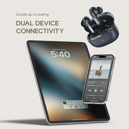 Noise Buds UNO, 40Hrs Playtime, Quad Mic with ENC, Premium Leather Accent, Dual Pair Bluetooth Headset