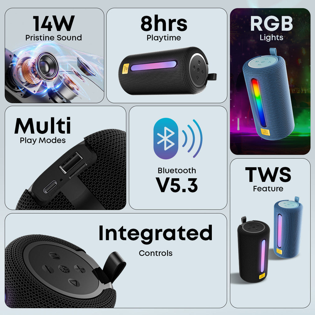 PTron Funk Rhythm / Fusion Buzz w/ 14W Pristine Sound, RGB Lights, 8Hrs Playtime 14 W Bluetooth Speaker