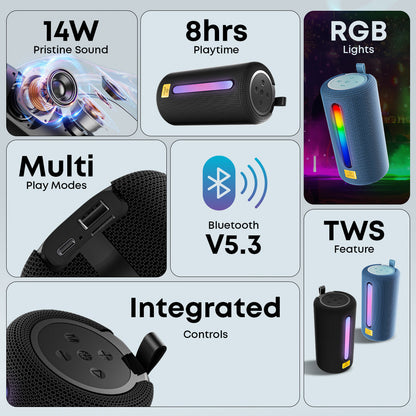 PTron Funk Rhythm / Fusion Buzz w/ 14W Pristine Sound, RGB Lights, 8Hrs Playtime 14 W Bluetooth Speaker