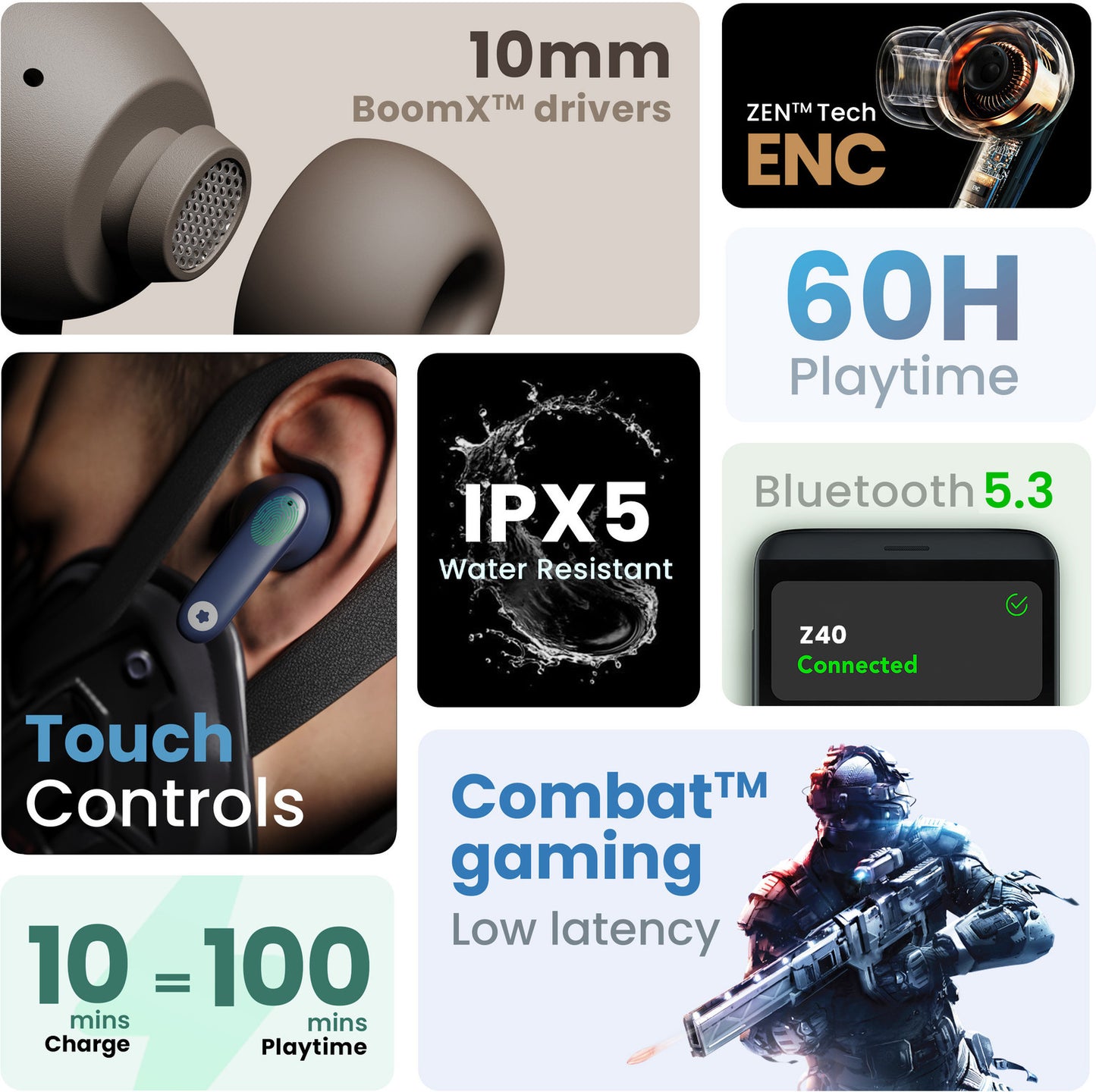 Goboult Z40 with ENC Mic, 60Hr Battery, Metal Finish, Low Latency, 5.3v Bluetooth Headset