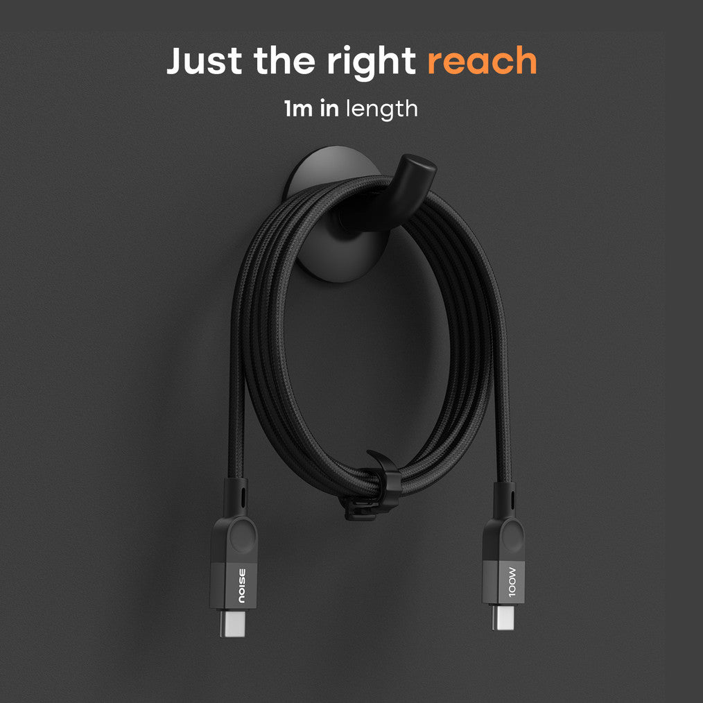 Noise Type C 1 m CB103 (Compatible with Type C Cable for iPhones 15 and Above, All Type C Androids Mobiles, Macbook, Infinite Black, One Cable, USB Type C To USB Type C, 100 W)