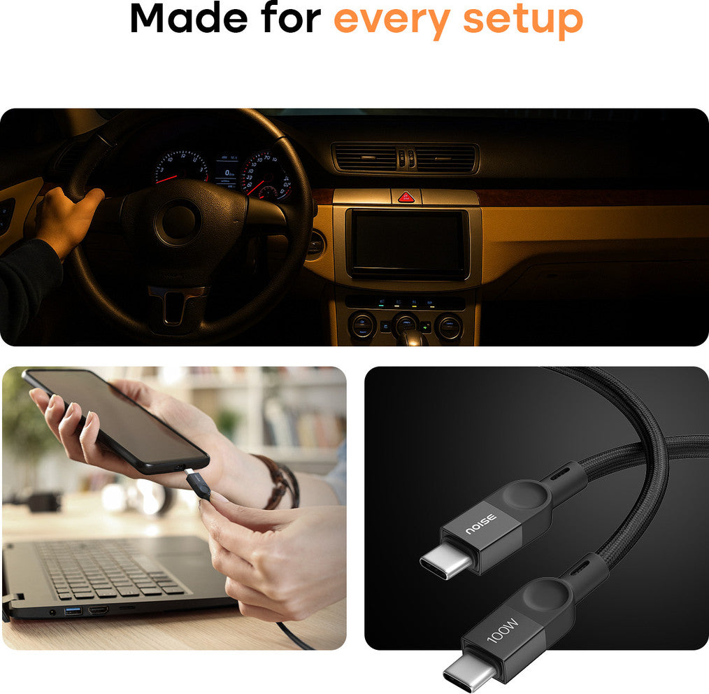 Noise Type C 1 m CB103 (Compatible with Type C Cable for iPhones 15 and Above, All Type C Androids Mobiles, Macbook, Infinite Black, One Cable, USB Type C To USB Type C, 100 W)
