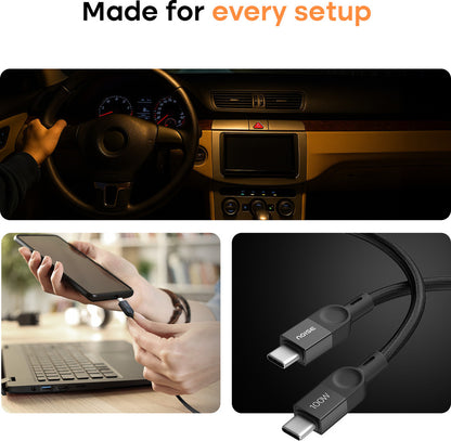 Noise Type C 1 m CB103 (Compatible with Type C Cable for iPhones 15 and Above, All Type C Androids Mobiles, Macbook, Infinite Black, One Cable, USB Type C To USB Type C, 100 W)