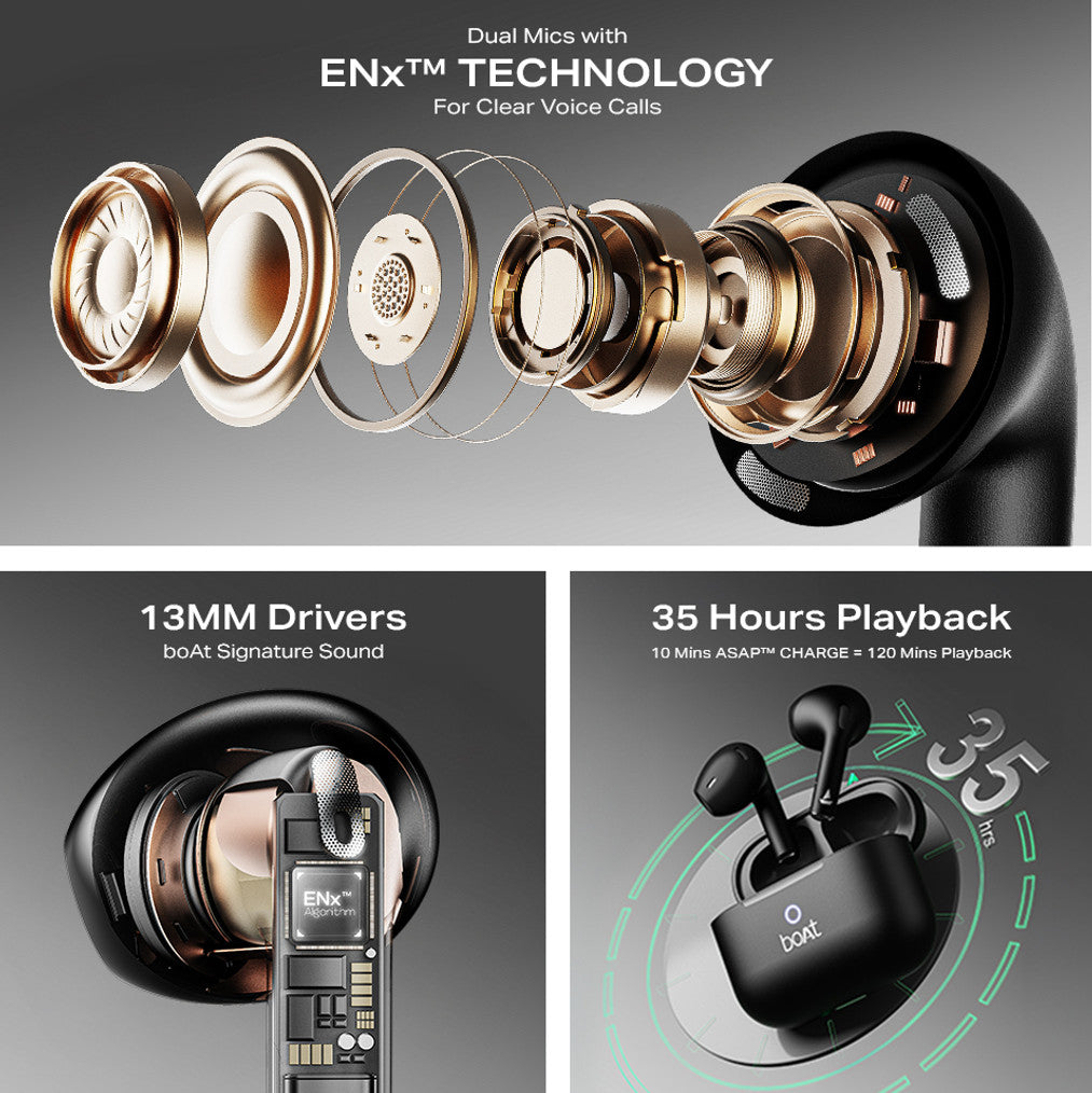 boAt Airdopes Alpha,35H Battery, 13mm Drivers,ENx, Stream Ad Free Music via App Bluetooth Headset