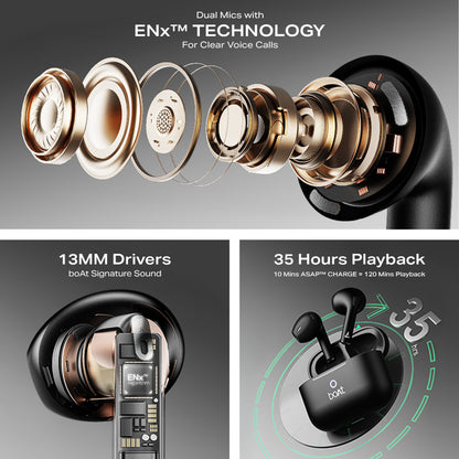 boAt Airdopes Alpha,35H Battery, 13mm Drivers,ENx, Stream Ad Free Music via App Bluetooth Headset