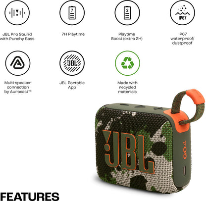 JBL Go 4, Wireless Ultra Portable, Pro Sound,Water & Dust Proof 4.2 W Bluetooth Speaker