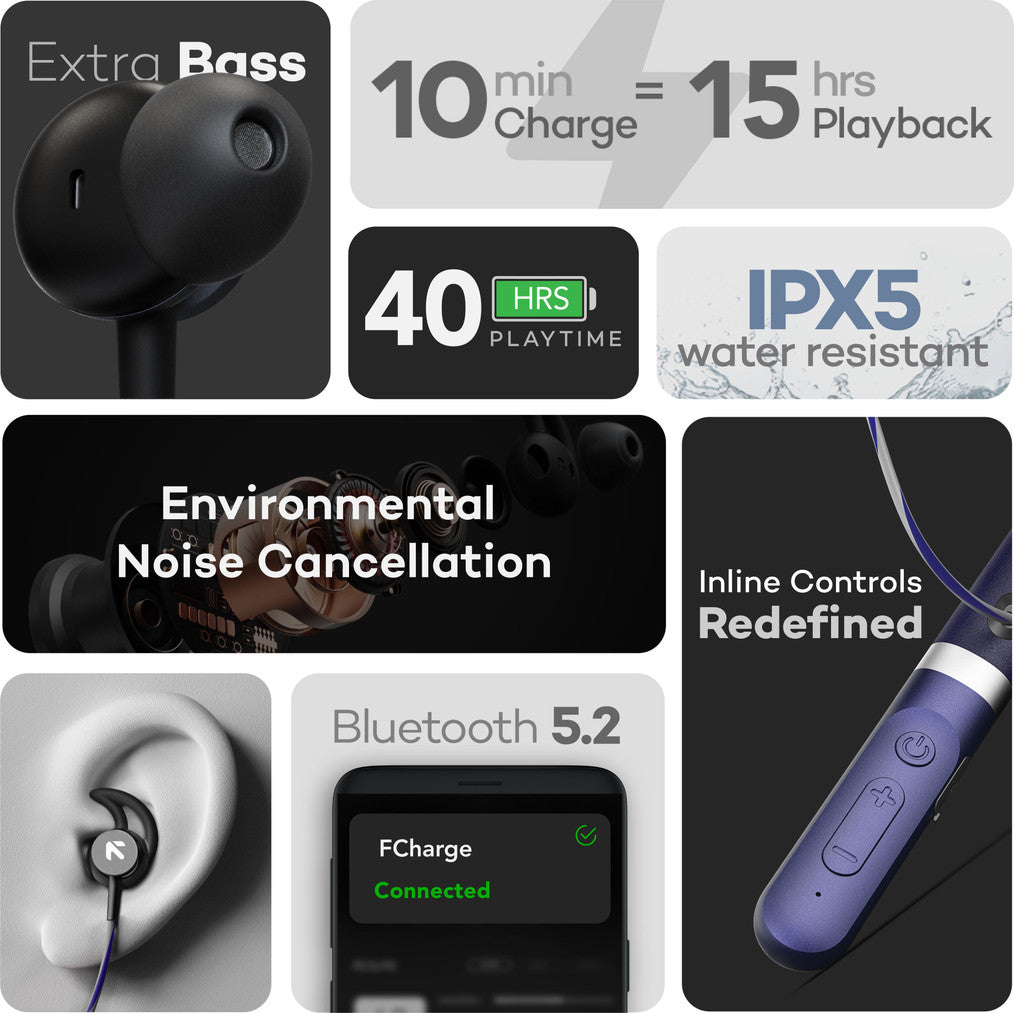 Goboult Fcharge with 40H Battery, ENC Mic, Fast Charging, Fast Pairing Bluetooth Headset