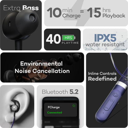 Goboult Fcharge with 40H Battery, ENC Mic, Fast Charging, Fast Pairing Bluetooth Headset