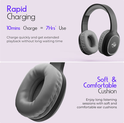 ZEBRONICS Zeb-Thunder, True 60Hr Backup, BT v6.0, Gaming Mode, ENC, AUX, mSD, Dual Pairing Bluetooth Headset
