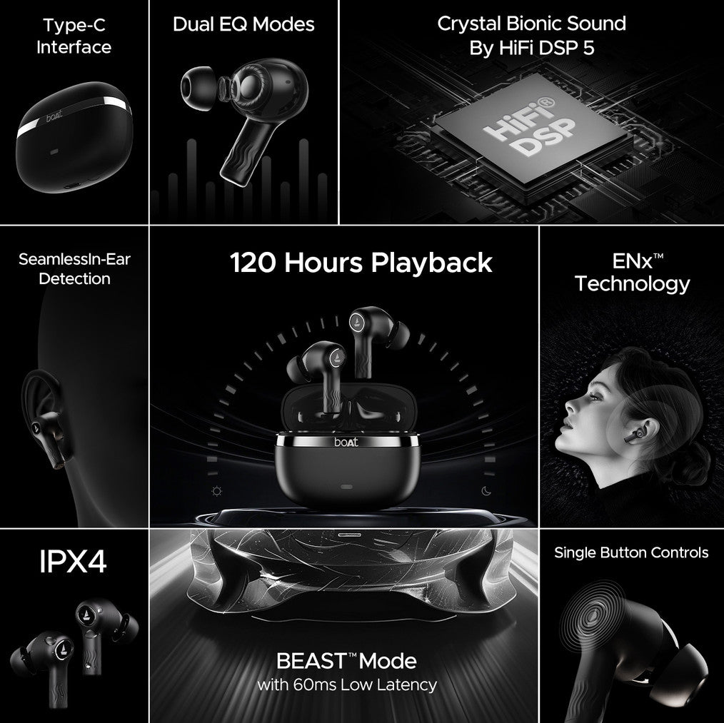 boAt Nirvana Ion with 120 Hours Playback & Crystal Bionic Sound by Hifi DSP 5 Bluetooth Headset