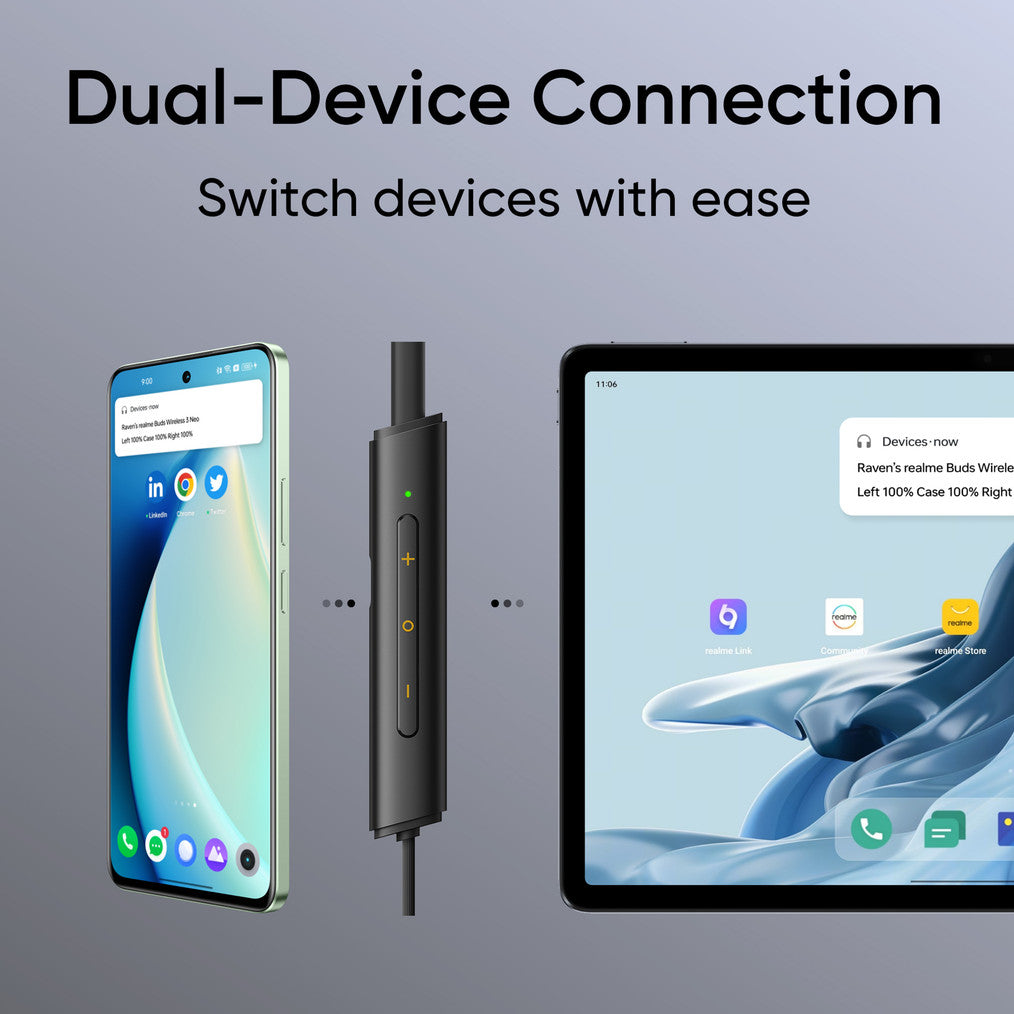 realme Buds Wireless 3 Neo with 13.4mm Driver, 32 hrs Playback, Dual Device Connection Bluetooth Headset