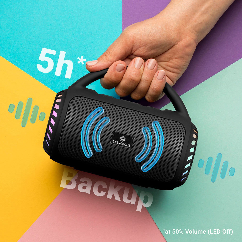 ZEBRONICS County 5 Plus,TWS, USB,8 Multi-Color LED Modes,Call Function,Deep Bass 8 W Bluetooth Speaker