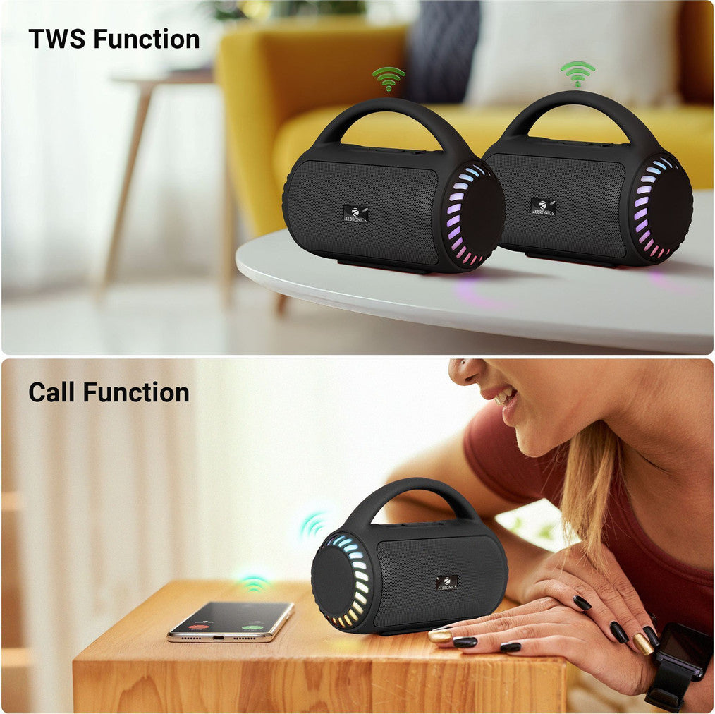 ZEBRONICS County 5 Plus,TWS, USB,8 Multi-Color LED Modes,Call Function,Deep Bass 8 W Bluetooth Speaker